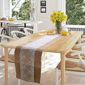 Chemin de table en <span class=keywords><strong>jute</strong></span> naturel, chemins de table en dentelle pour mariage américain, décoration de table pour fête, <span class=keywords><strong>nappe</strong></span> - Product Image 6