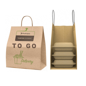 Sac en papier kraft brun personnalisé avec logo, multi-couches, avec poignée, pour l'emballage alimentaire des restaurants, la restauration, les plats à emporter - Product Image 1