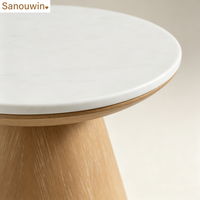 Table basse ronde de haute qualité avec plateau en marbre blanc et base en bois massif, table de salon moderne