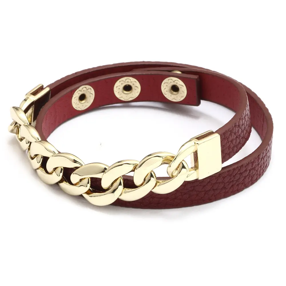Hot Selling Women Accessories Link Chain with PU Leather Bracelet Bangles