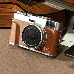 Cámara Digital con Textura de Cuero, Lente de Enfoque Automático F2.2, Zoom Digital 16X, Visor Ultra HD 4K, Cámara para Vlogs de Estudiantes - Product Image 5