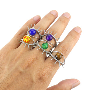 Nouvelles ventes chaudes, anneaux créatifs personnalisés faits à la main avec fil enroulé, perles d'agate œil de dragon, R12 - Product Image 3