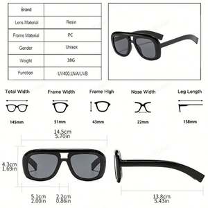 Gafas de Sol Retro 2025 con Logotipo Personalizado, Doble Puente, Lentes Degradadas, Protección UV400, Montura Grande Cuadrada para Mujer - Product Image 5