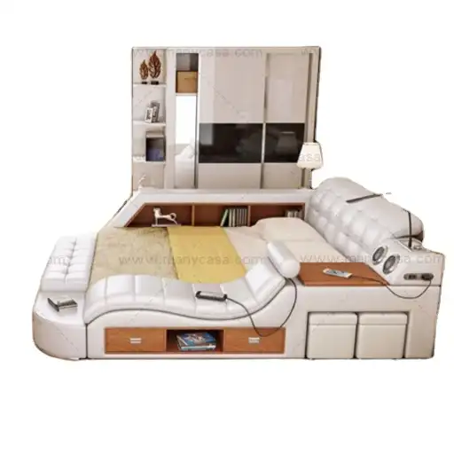 Умные массажные Многофункциональный татами двуспальная кровать спальня двуспальная кровать 1,8 м 2 современный упрощенный кожаная двуспальная кровать