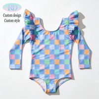 Maillot de bain une pièce pour filles Ruidian OEM, bretelles halter, manches à volants, 6M-16T, impression personnalisée, tissu extensible doux, vêtements de plage