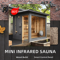 Cabine de sauna infrarouge électrique extérieure moderne Triunity, structure en cèdre rouge premium, entièrement vitrée, commande tactile LED, douche intégrée