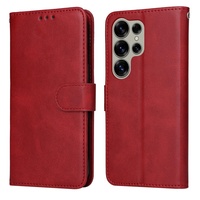 Untuk Samsung S25 S26 Ultra Hoesje casing buku Dompet casing buku Hulle sampul belakang kulit Pu Flip-merah