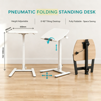 Multifunctioneel pneumatisch zit-sta bureau, kantelbaar bureau, enkelvoudige kolom, mobiel laptopwerkstation