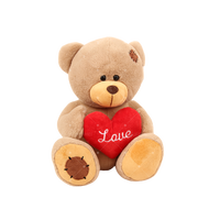 ODM OEM Ours en peluche marron mignon personnalisable, super doux, en fourrure, avec cœur brodé rouge, en coton PP et flanelle, anti-stress