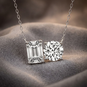 Collier pendentif en argent 925 avec moissanite taille émeraude et taille ronde, chaîne à maillons pour femme, bijou cadeau - Product Image 2
