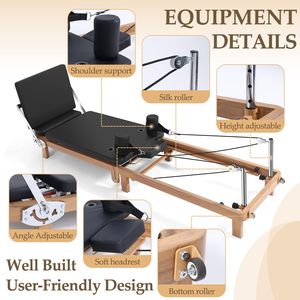 CZFIT Y005 Reformer de Pilates Plegable de Roble Macizo para Gimnasio en Casa - Portátil, Duradero, Certificado CE, Resortes Ajustables, Salud y Fisicoculturismo - Product Image 3