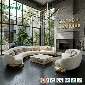 Set di Divani Curvi Ultra-Lussuosi con Base Dorata Scultorea, Design Italiano, Divano Modulare in Tessuto per <span class=keywords><strong>Arredamento</strong></span> <span class=keywords><strong>Soggiorno</strong></span> di Villa - Product Image 4