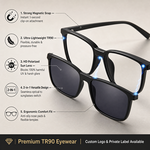Nuevo imán cuadrado TR90 Marco de gafas con <span class=keywords><strong>Clip</strong></span> en gafas de sol polarizadas para hombres mujeres marco óptico Monturas De <span class=keywords><strong>Lentes</strong></span> - Product Image 2