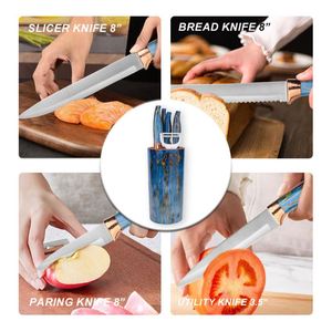 Premium 6 PCS Kitchen <b>Knives</b> Cooking Cutlery <b>Set</b> High Carbon Stainless Steel <b>Sharp</b> Blade Bread Steak <b>Knife</b> With Universal Block - Product Image 5