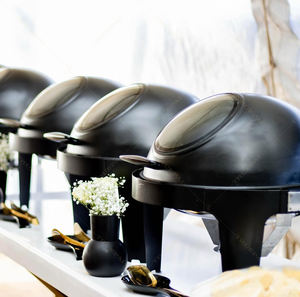 Venta caliente Hotel Acero inoxidable Buffet redondo plato de frotamiento de lujo negro comida pantalla calefacción calentador Chefing para fiesta boda - Product Image 1