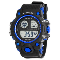 Jam Tangan Digital Unisex LASIKA W-F143 K-Sport Berkualitas Tinggi Tahan Air 3BAR Lampu Latar LED Alarm Kronograf Stopwatch TPU