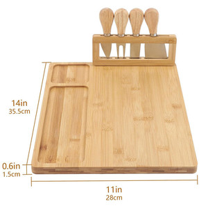 Bamboo <b>Cheese</b> Board <b>Set</b> With Four Piece <b>Knife</b> <b>Set</b> Portable Cutting Board For Kitchen Food Serving Durable Hand Wash Only - Product Image 3