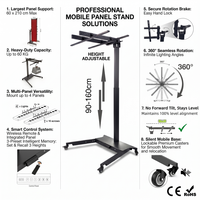 Support électrique à cadre en fer pour panneau de luminothérapie LED, 3 positions de mémoire, télécommande sans fil, hauteur réglable, montage au sol