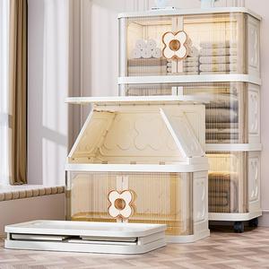 4 lớp rõ ràng nhựa gấp lưu trữ quần áo tủ trẻ em có thể gập lại đồ chơi tổ chức ngăn kéo với bánh xe - Product Image 3