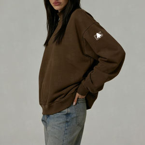 Nuevas Sudaderas Marrones de Moda al por Mayor, Sudaderas Lindas de Felpa Francesa de Manga Larga y Talla Grande para Mujer - Product Image 3