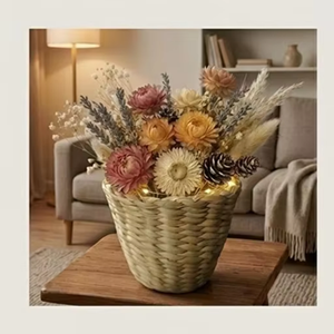 Cesta de Flores de Jacinto de Agua Tejida a Mano, Maceta Decorativa de Mimbre para Flores Secas, Arreglos Artificiales, Decoración de Mesa - Product Image 1