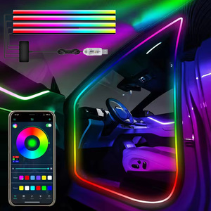 Puerxin <span class=keywords><strong>RGB</strong></span> 64 Màu Sắc Xe Bầu Không Khí Sợi Quang Đèn Dải Ứng Dụng USB Xe Môi Trường Xung Quanh Ánh Sáng Dải <span class=keywords><strong>LED</strong></span> Xe Cửa Khung Ánh Sáng Dải - Product Image 1
