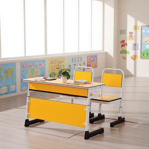 Ensemble de bureau et chaise double pour salle de classe, réglable en hauteur, mobilier éducatif pour salle de formation scolaire - Product Image 2