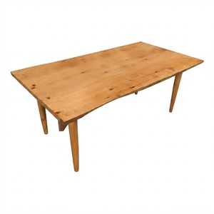 Mesa de Comedor de Madera Maciza de Estilo Moderno de Mediados de Siglo con Bordes Naturales y Patas Cónicas - Product Image 1