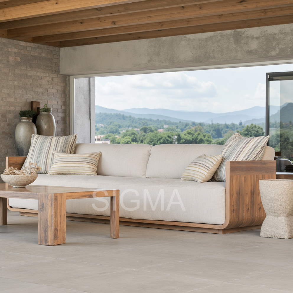 Luxury Modern Teak Wood Outdoor Sofa Set Ottoman New Design for Hotels Villas Parks Courtyards Farmhouses Living Room Patio Use