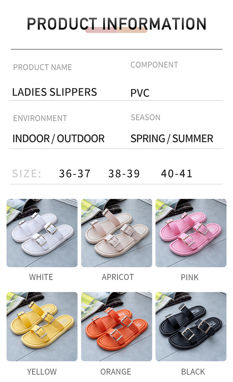 Women Flat Slippers Buckle Non-slip Home Soft Shoes Outdoor Slippers Wholesale
