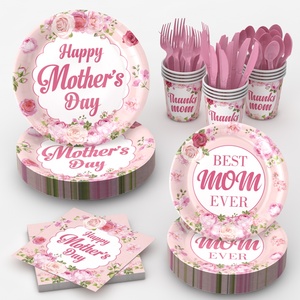 Ensemble de décoration de fête de la fête des mères plateau en <span class=keywords><strong>papier</strong></span> jetable tasse <span class=keywords><strong>serviette</strong></span> thème fleur Style chinois - Product Image 5