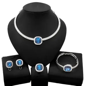 卓尔瑞迪拜经典蓝宝石项链套装尼日利亚新款服装珠宝套装意大利时尚派对女性珠宝套装HV21081637