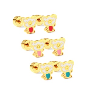 OEM/ODM Custom Screw <b>Earring</b> Backs Stud 18k Gold Plated Round Stainless Steel Stud Designer Kids Enamel Children <b>Earring</b> - Product Image 1