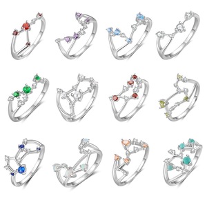 Bagues en argent sterling plaqué or avec zircons et pierres <span class=keywords><strong>de</strong></span> <span class=keywords><strong>naissance</strong></span>, signes du zodiaque, 12 modèles tendance - Product Image 1