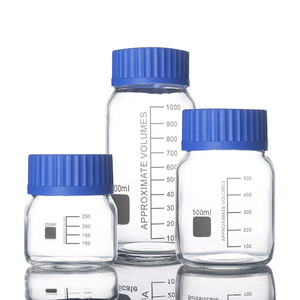 Botella de reactivo de vidrio de laboratorio GL80 de 1 litro de boca ancha de fábrica, tarro de Almacenamiento de medios de 1000ml con tapón de rosca azul - Product Image 1