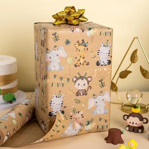 Cute <b>Animal</b> Theme Elephants Monkeys Giraffes Tigers Kraft <b>Wrapping</b> <b>Paper</b> for Gift <b>Wrapping</b> - Product Image 3