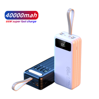Cargador de viaje de Banco de energía de 40000mAh PD20W Cables de carga integrados Tipo C Estación de carga de energía de 66W