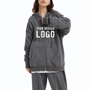 America Fashion Drop Shoulder Zipped Oversized Men's Hoodie Street Casual Solid Color Loose Zip Mens <b>Cardigan</b> Hoodies Coat - Product Image 5