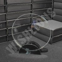 Trophée personnalisé en verre cristal rond avec base noire en demi-cercle, plaque au design simple, souvenirs d'entreprise, cadeaux