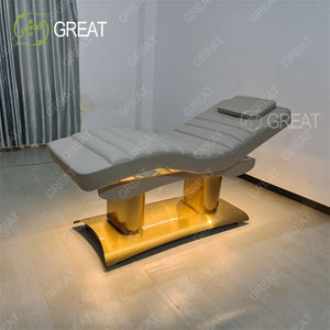 Mueble de salón de belleza moderno, cama de masaje con base de doble cilindro dorado, cama de spa facial reclinable ajustable eléctrica con 4 motores - Product Image 1