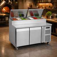 Table de préparation de pizzas professionnelle en acier inoxydable, 2 portes, avec comptoir pour ingrédients, pour la restauration, gain de place