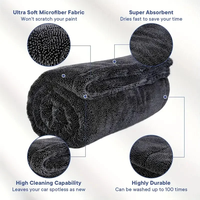 Serviette de séchage en microfibre premium pour lavage de voiture, tissu épais et doux pour le detailing automobile, chiffon de nettoyage sans peluches pour l'entretien de la peinture des véhicules