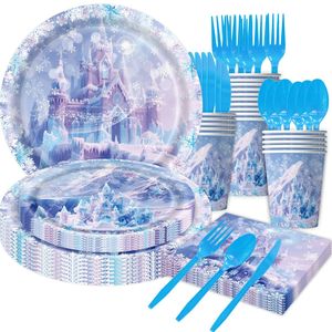 Nuevos Artículos Desechables para Fiestas con Temática de <span class=keywords><strong>Castillo</strong></span> de Hielo y Nieve, Accesorios para Festivales, Vajilla de Cumpleaños, Platos de Papel, Servilletas, Mantel, Pancarta, Decoración - Product Image 4