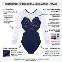 Justaucorps de gymnastique pour filles sur mesure, noir, à manches longues, avec strass, respirant, pour la compétition