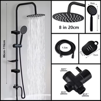 Ensemble de douche pluie noir/chrome pour baignoire avec douchette, système de douche à effet pluie pour salle de bain, accessoires de robinetterie, adaptateur, mitigeurs