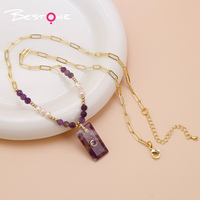Collier pendentif rectangulaire en améthyste jaune tigre avec chaîne, bijoux de guérison français, cadeaux pour femmes