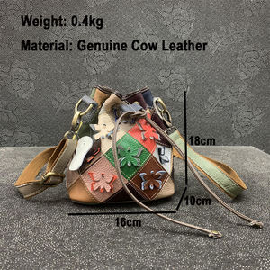 Sac à bandoulière en cuir Andong pour femmes, cuir de vache véritable, cuir de vache coloré, sac bandoulière tendance, petit sac seau simple 1309 - Product Image 4