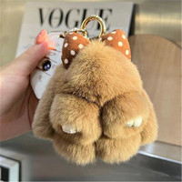 Gantungan Kunci Boneka Kelinci Rex Mini Lucu dengan Pita