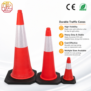 Cône de signalisation routière haute visibilité réfléchissant avec base lestée, cône de sécurité pour routes et parkings, cône de sécurité routière en PE - Product Image 1