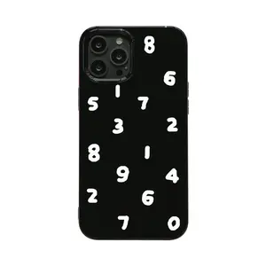 适用于iPhone 14 13 12 11 Pro Max XSmax XR X XS 7 8Plus INS风格黑色简单数字手机保护套